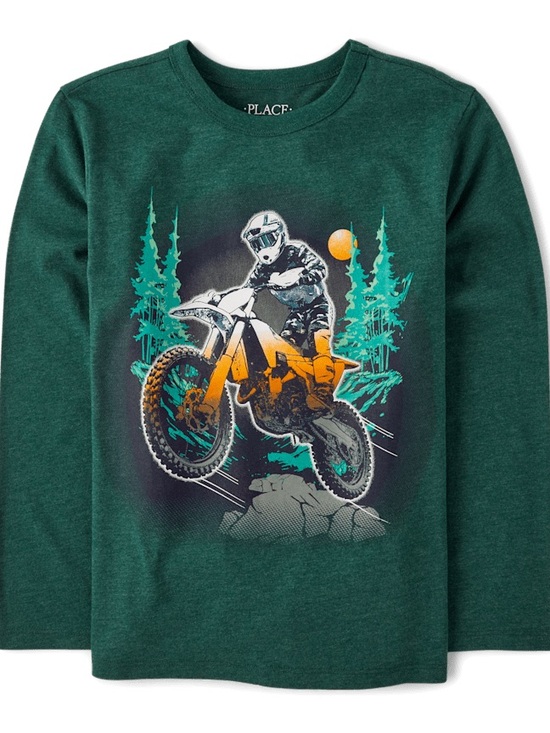 The Children's Place Other - The Children's Place Green Dirt Bike Graphic Long Sleeve Tee Boy’s Large 10/12